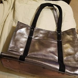 Victoria's Secret Silver & Black Faux Leather Tote